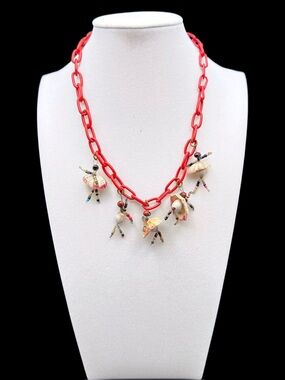 Vintage Shell & Bead Brazilian Carnival Dancer Charm Necklace